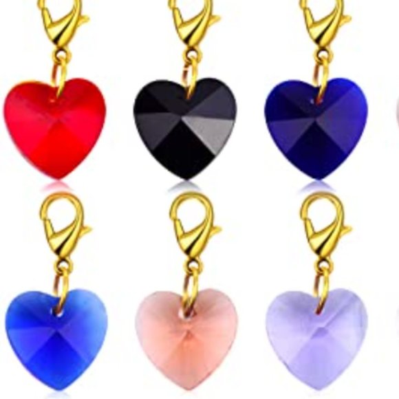Choose Color 14mm Crystal Heart Charm Lobster Clasp Purse Zipper Pull - Picture 3 of 7